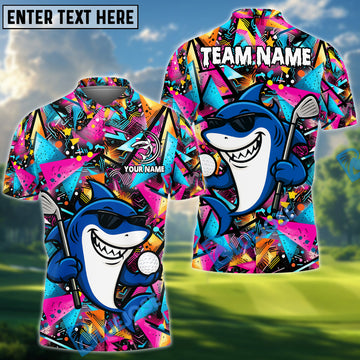 BlueJose Funny Shark Golf Polo Shirt, Custom Name & Team Name 3D Shirts