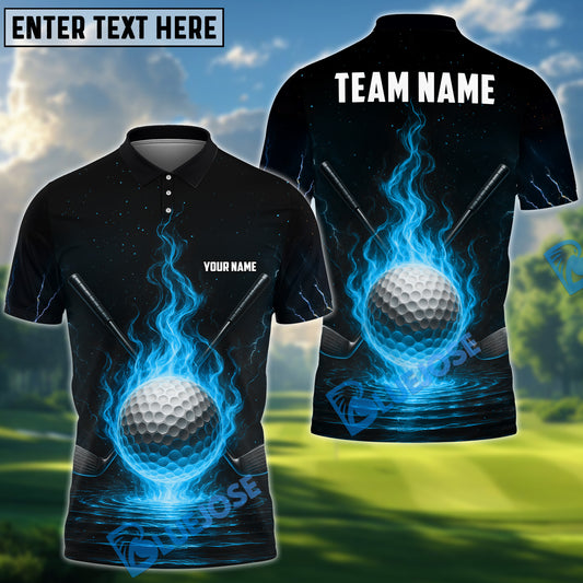 BlueJose Flaming Golf Ball Polo Shirt, Customized Name, Team Name 3D Shirts (4 Colors)