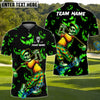 BlueJose Halloween Skeleton Golf Polo Shirt, Customized Name & Team Name 3D Shirts (4 Colors)