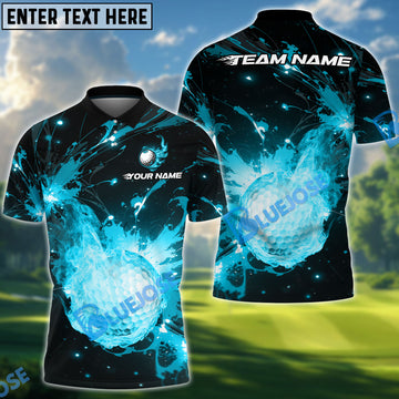 BlueJose Fireball Golf Polo Shirt, Customized Name & Team Name 3D Shirts (4 Colors)