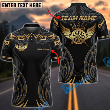BlueJose Darts Gold Wings Dartboard Crown Style Customized Name, Team Name 3D Shirt (4 Colors)