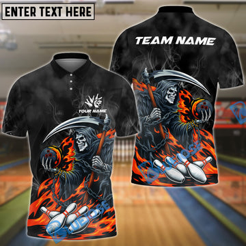 BlueJose Bowling And Pins Flame Reaper Play Customized Name, Team Name 3D Shirt (4 Colors)