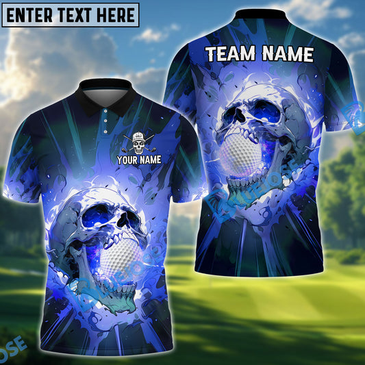 BlueJose Skull Blast Golf Polo Shirt, Customized Name & Team Name 3D Shirts (4 Colors)