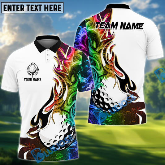 BlueJose Golf Golden Line Flame Art Design Multicolor Option Polo Shirt (6 Colors)