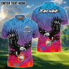 BlueJose Flaming Swing Eagle Golf Shirt, Customized Name & Team Name 3D Shirts (4 Colors)