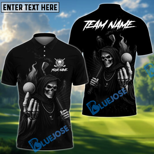 BlueJose Grim Reaper Golf Polo Shirt, Customized Name & Team Name 3D Shirts (4 Colors)