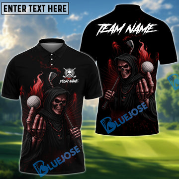 BlueJose Grim Reaper Golf Polo Shirt, Customized Name & Team Name 3D Shirts (4 Colors)