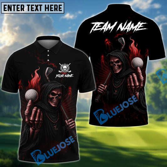 BlueJose Grim Reaper Golf Polo Shirt, Customized Name & Team Name 3D Shirts (4 Colors)