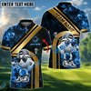 BlueJose Cartoon Golf Ball Fire Flames Golden Line Style Customized Name & Team Name 3D Shirts (4 Colors)