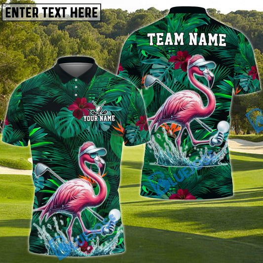 BlueJose Tropical Flamingo Golf Polo Shirt, Customized Name & Team Name 3D Shirts (4 Colors)