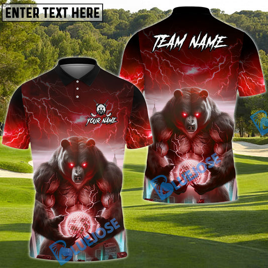 BlueJose Thunder Bear Golf Polo Funny Golf Polo Shirt, Customized Name & Team Name 3D Shirts (4 Colors)