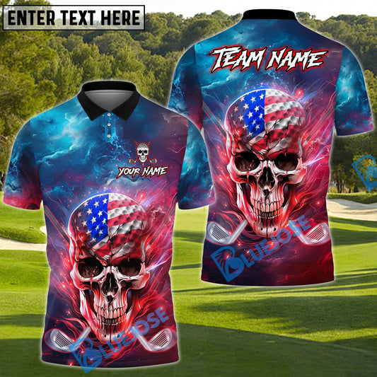 BlueJose Patriotic Skull Golf Polo Shirt, Custom Name & Team Name Golf 3D Shirts