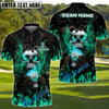 BlueJose Flaming Skull Golf Polo Shirt, Customized Name & Team Name 3D Shirts (4 Colors)
