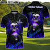 BlueJose Flaming Skull Golf Polo Shirt, Customized Name & Team Name 3D Shirts (4 Colors)