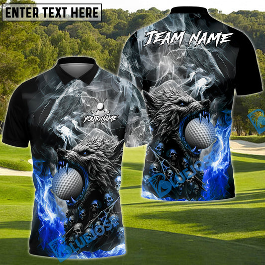 BlueJose Fire Wolf Polo Golf Shirt, Customized Name & Team Name 3D Shirts (4 Colors)