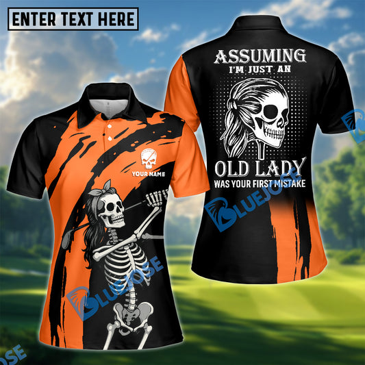 BlueJose Skeleton Lady Golf Polo Shirt, Custom Name & Team Name 3D Shirt