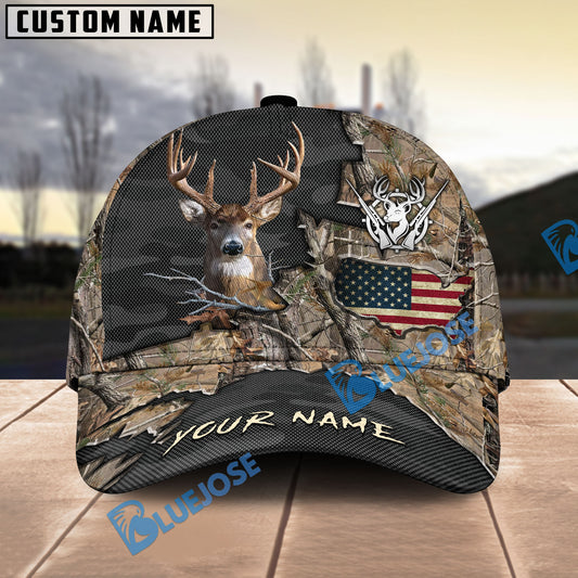 BlueJose Deer Hunting American Flag Camo Multicolor Personalized Cap (6 color)
