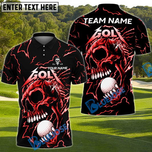 BlueJose Thunder Skull Golf Polo Shirt, Customized Name & Team Name 3D Shirts (4 Colors)