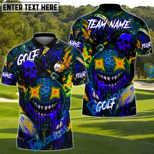 BlueJose Neon Skull Golf Monster Polo Shirt, Customized Name & Team Name 3D Shirts (4 Colors)