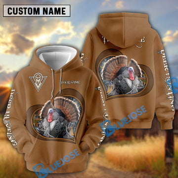 BlueJose Turkey Hunting Heart Hoodie Personalized 3D Hoodie For Hunting Lover