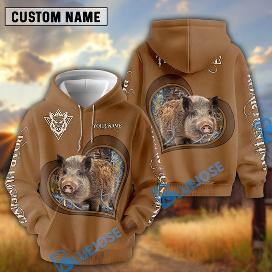BlueJose Boar Hunting Heart Hoodie Personalized 3D Hoodie For Hunting Lover