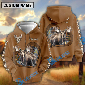 BlueJose Moose Hunting Heart Hoodie Personalized 3D Hoodie For Hunting Lover