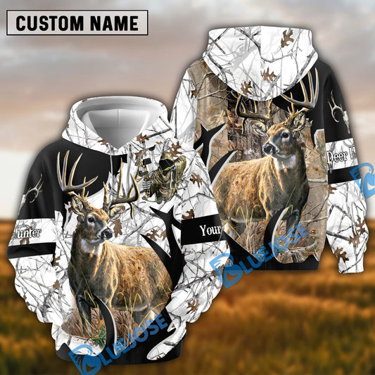 BlueJose White Camo Deer Hunter Hoodie Personalized 3D Hoodie For Hunting Lover