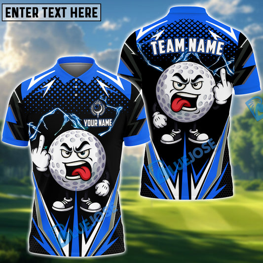 BlueJose Funny Angry Golf Ball Polo Shirt, Customized Name & Team Name 3D Shirts (4 Colors)