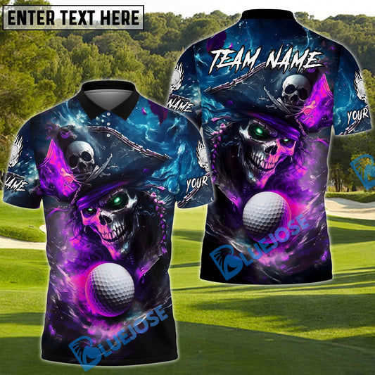 BlueJose Skull Captain Drive Funny Golf Polo Shirt, Customized Name & Team Name 3D Shirts (4 Colors)