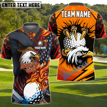 BlueJose Eagle Fire Golf Polo Shirt, Customized Name & Team Name 3D Shirts (4 Colors)