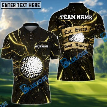 BlueJose Electric Golf Repeat Funny Golf Polo Shirt, Customized Name & Team Name 3D Shirts (4 Colors)