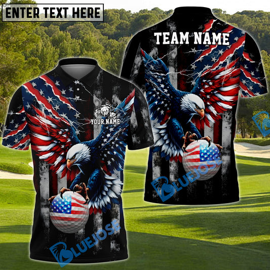 BlueJose Patriotic Eagle Swing Golf Polo Shirt Custom Name & Team Name 3D Shirts