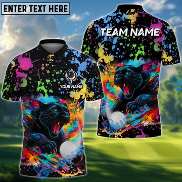 BlueJose Color Splash Panther Golf Polo Shirt Custom Name & Team Name 3D Shirts