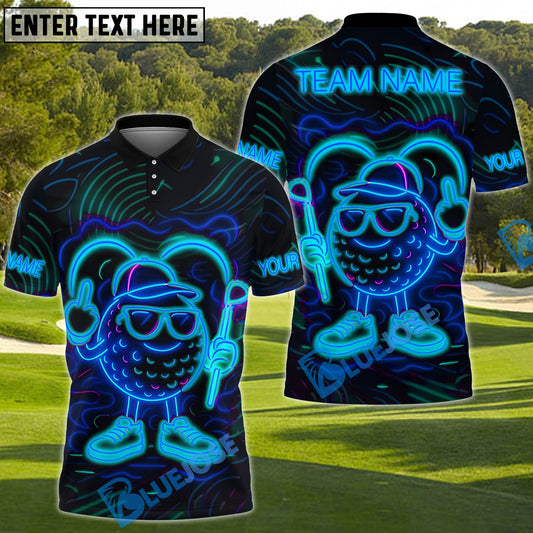 BlueJose Neon Swing Ball Golf Polo Shirt, Customized Name & Team Name 3D Shirts (4 Colors)