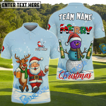 BlueJose Merry Swing Christmas Golf Polo Shirt Custom Name & Team Name 3D Shirts