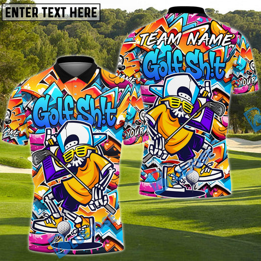 BlueJose Street Swing Skeleton Golf Polo Shirt, Customized Name & Team Name 3D Shirts (4 Colors)