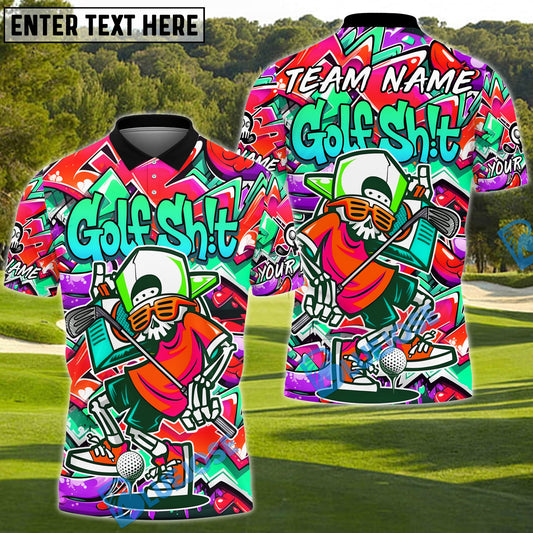 BlueJose Street Swing Skeleton Golf Polo Shirt, Customized Name & Team Name 3D Shirts (4 Colors)
