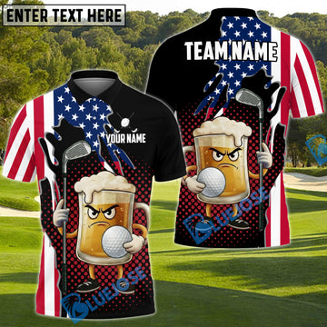 BlueJose Patriotic Beer Golf Polo Shirt Customized Name, Team Name Shirts