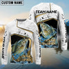 Bluejose Crappie Fishing White Marble & Gold Trim Splash Heartbeat Line Custom Name & Team Name 3D Shirts