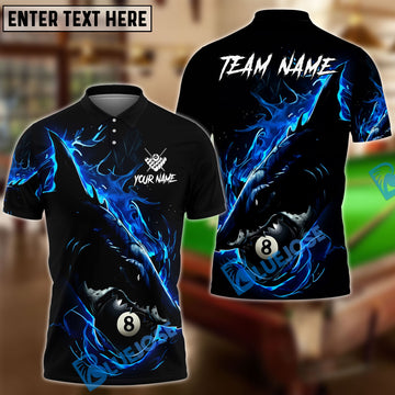 BlueJose Billiards Ball 8 Dark Shark Customized Name, Team Name 3D Shirt (4 Colors)