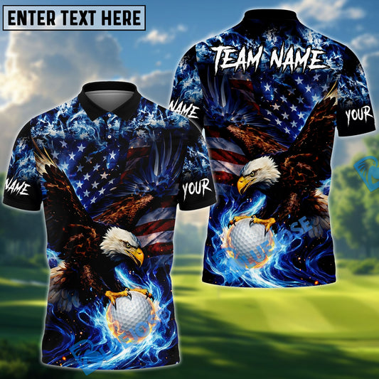 BlueJose Patriot Eagle Power Golf Polo Shirt Customized Name, Team Name Shirts