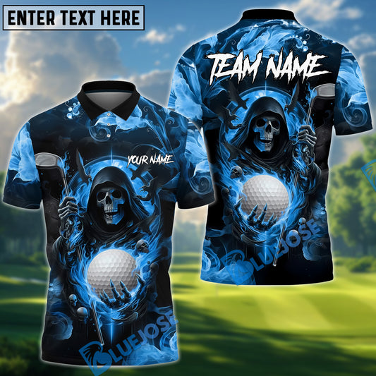BlueJose Grim Reaper Golf Polo Customized Name, Team Name 3D Shirts (4 Colors)
