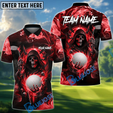 BlueJose Grim Reaper Golf Polo Customized Name, Team Name 3D Shirts (4 Colors)