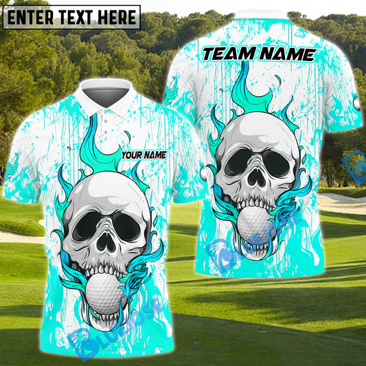 BlueJose Flaming Skull Golf Polo Customized Name, Team Name 3D Shirts (4 Colors)