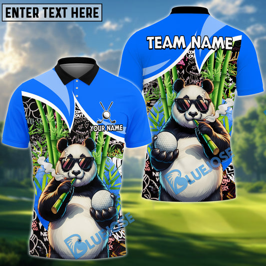 BlueJose Cool Panda Swing Golf Polo Customized Name, Team Name 3D Shirts (4 Colors)
