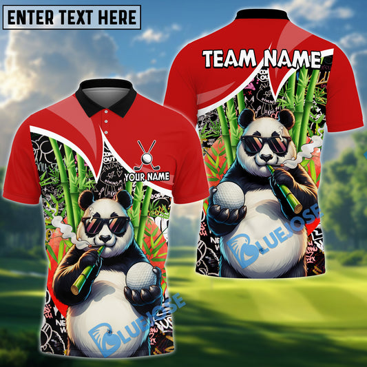 BlueJose Cool Panda Swing Golf Polo Customized Name, Team Name 3D Shirts (4 Colors)
