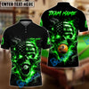 BlueJose Billiards 8 Ball 9 Ball Flame American Flag Skull Customized Name, Team Name 3D Shirt (4 Colors)