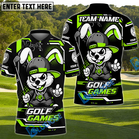 BlueJose Bunny Swing Golf Polo Customized Name, Team Name 3D Shirts (4 Colors)
