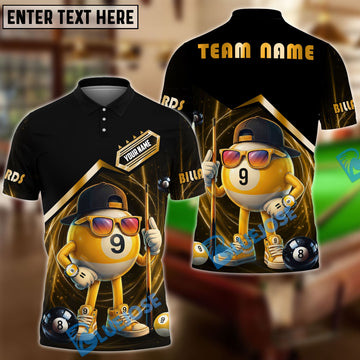 BlueJose Billiards 9 Ball Funny Character Swirl Customized Name, Team Name 3D Shirt (6 Colors)