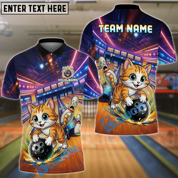 BlueJose Bowling And Pins Funny Cute Cat Strike Customized Name, Team Name 3D Shirt
